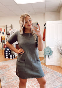 Love at first sight sweater dress in Olive Grey