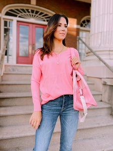 Bright Pink Simple Vneck Sweater