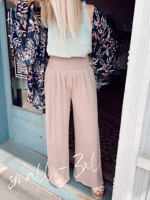 Take a Trip Wideleg Pants in Taupe