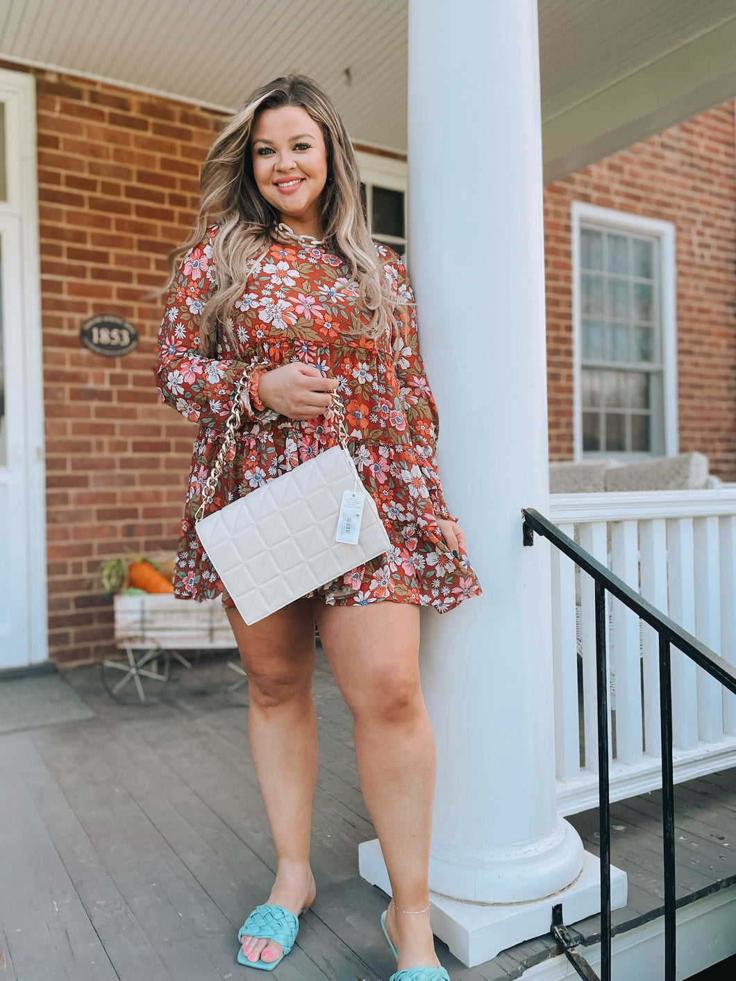 Taking it Way Back Floral Dress in Rust