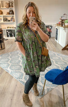 Load image into Gallery viewer, Curvy Olive Paisley Tunic Dress