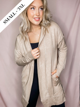 Load image into Gallery viewer, Longline Hooded Cardigan with Pockets - Natural