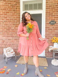 Curvy It's a Sure Thing Linen Dress in Rust