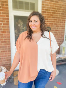 Curvy Lean On Me Two-Toned Top