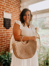 Load image into Gallery viewer, Tan Half Moon Straw Tote Bag