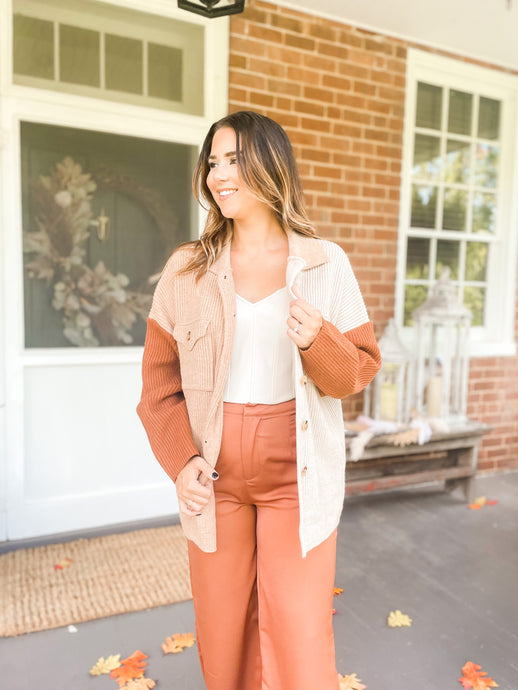 Sipping Lattes Two-Toned Sweater Shacket