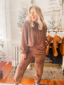 Teddy Fleece Hoodie & Joggers Set - Brown