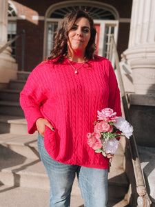 Curvy Favorite Pink Cableknit Sweater