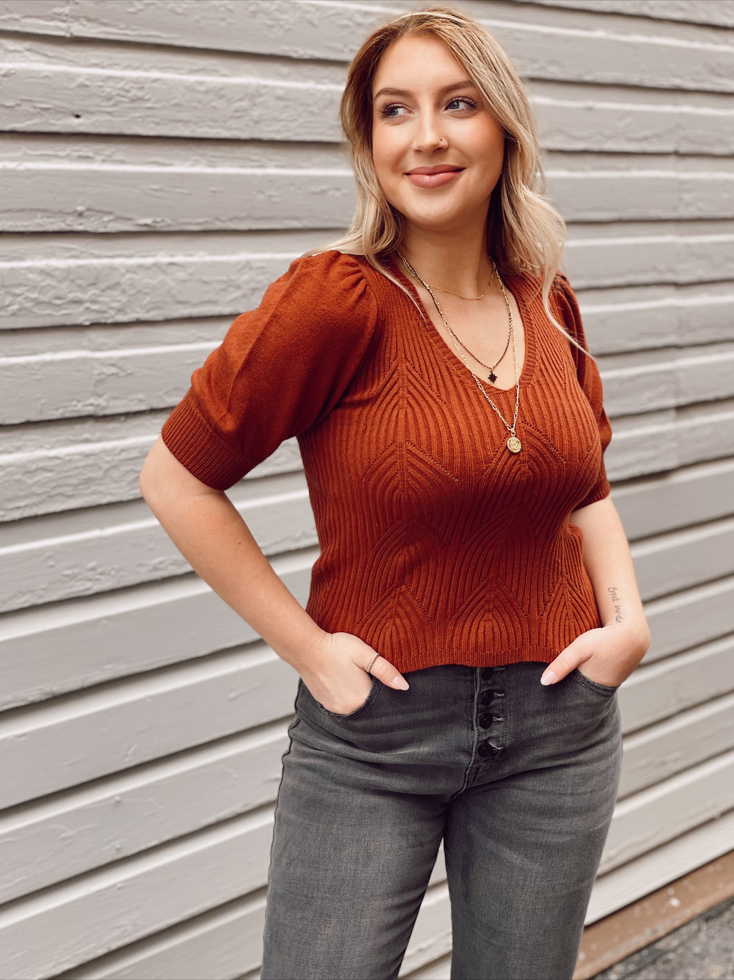 Long Story Short Sweater Top in Spice