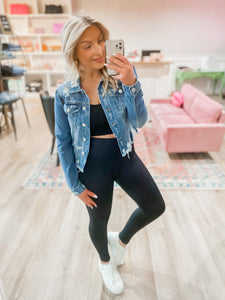 Shirring Sleeve Cropped Denim Jacket