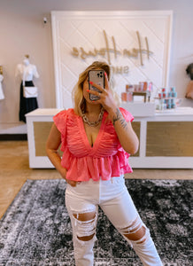 It's All In The Ruffles Top in Pink