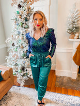Load image into Gallery viewer, Sleigh Bells Ring Satin Joggers - Green