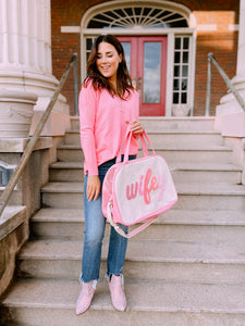Bright Pink Simple Vneck Sweater