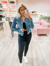 Load image into Gallery viewer, Shirring Sleeve Cropped Denim Jacket