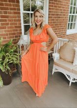 Load image into Gallery viewer, Helen’s Flirty Textured Maxi Dress in Clementine