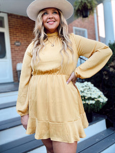 Golden Leaves Mock Neck Dress