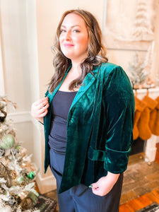 Holiday Velvet Blazer in Emerald
