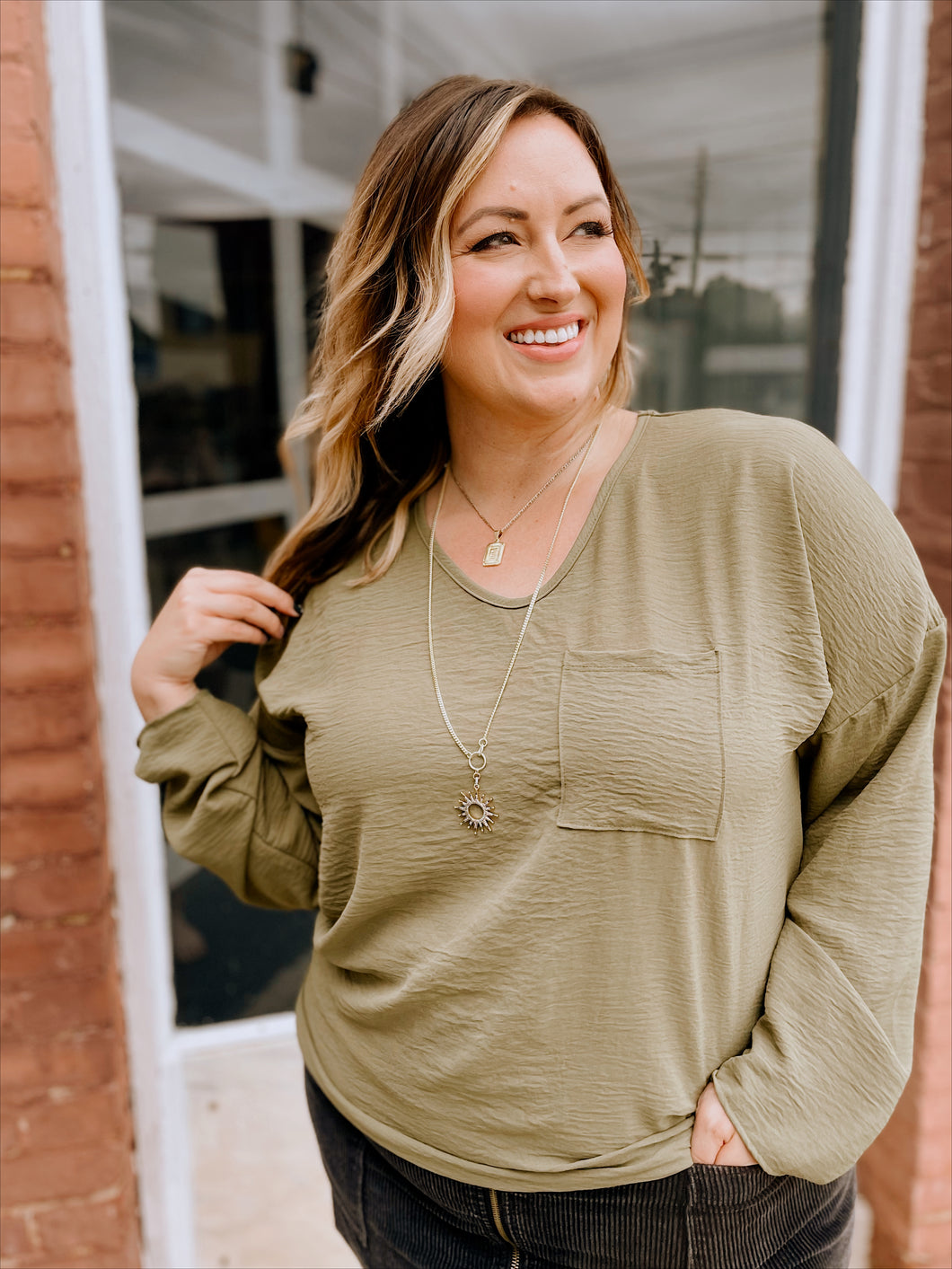 Curvy Back to Basics Long Sleeve in Olive