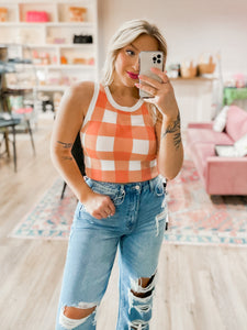 Life is Good Gingham Tank in Peach