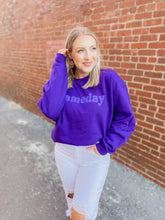 Load image into Gallery viewer, Purple Puffy Sweatshirt Game Day Sweatshirt