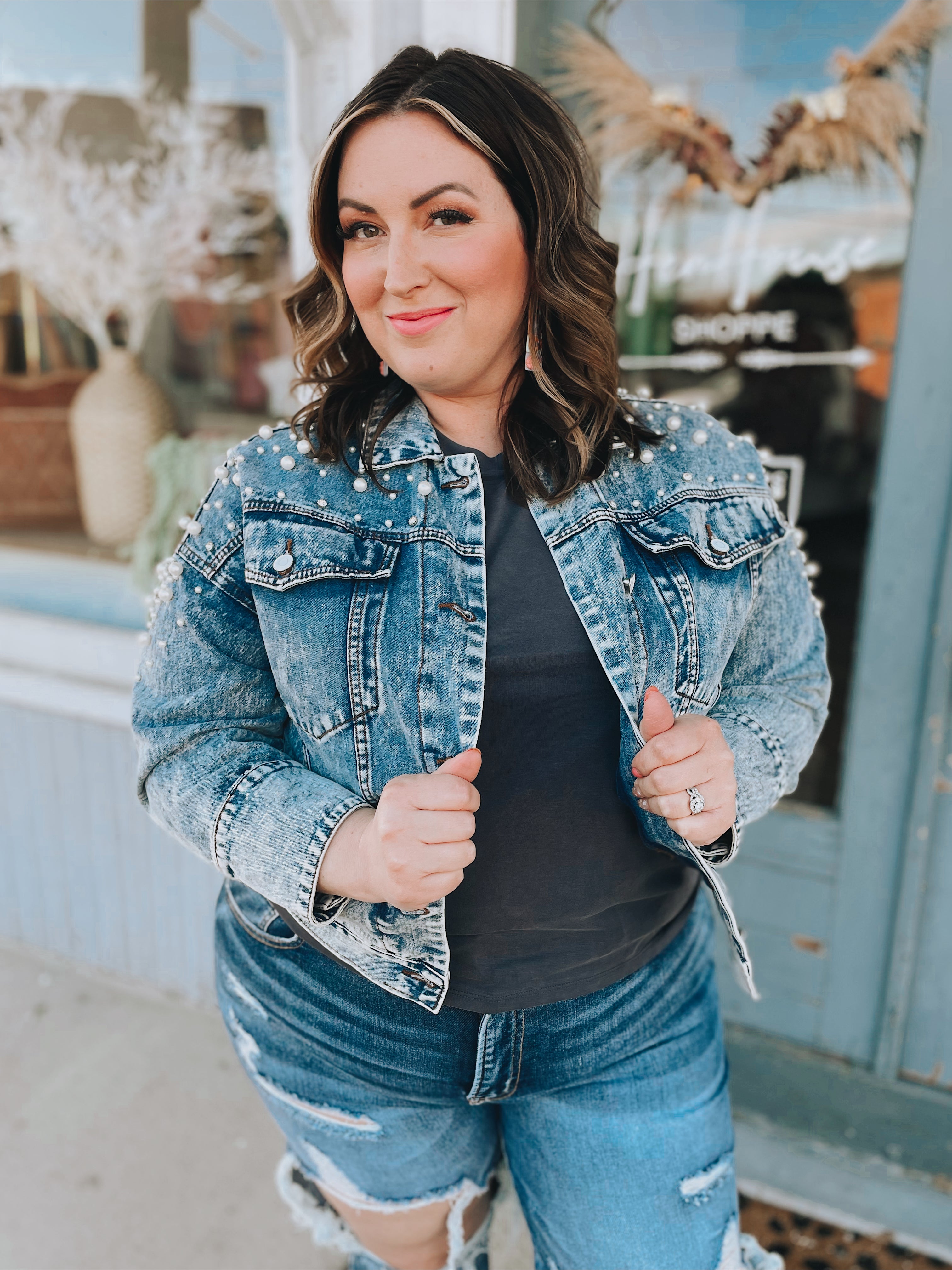 Curvy Diamonds and Pearls Denim Jacket