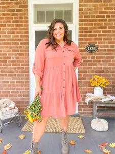 Curvy It's a Sure Thing Linen Dress in Rust