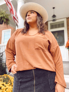 Curvy Back to Basics Long Sleeve Top in Copper