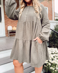 Looking at You Gauzy Tiered Dress in Olive