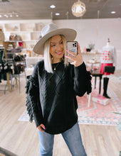 Load image into Gallery viewer, Weekend in Montana Fringe Sweater in Black