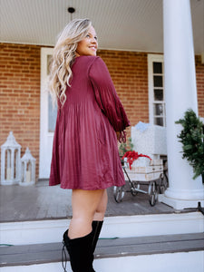 Party Perfect Smocked Dress in Merlot
