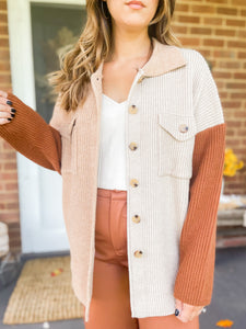 Sipping Lattes Two-Toned Sweater Shacket