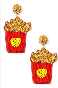 Super size fries seed bead earrings