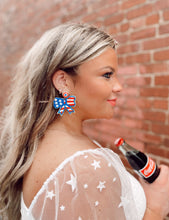 Load image into Gallery viewer, Seed Bead Patriotic Bow Earrings