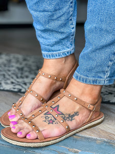 Studded flat espadrille sandal