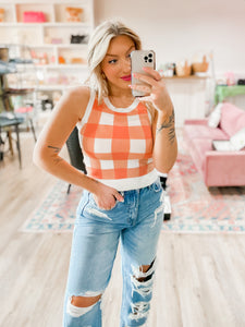 Life is Good Gingham Tank in Peach