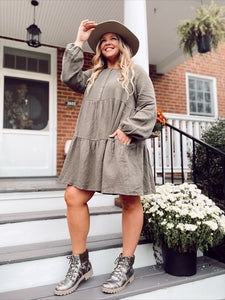 Looking at You Gauzy Tiered Dress in Olive