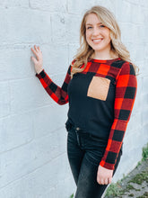 Load image into Gallery viewer, Perfectly Plaid Long Sleeve Top w/ Suede Pocket