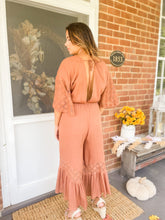Load image into Gallery viewer, Crochet Details Jumpsuit in Caramel
