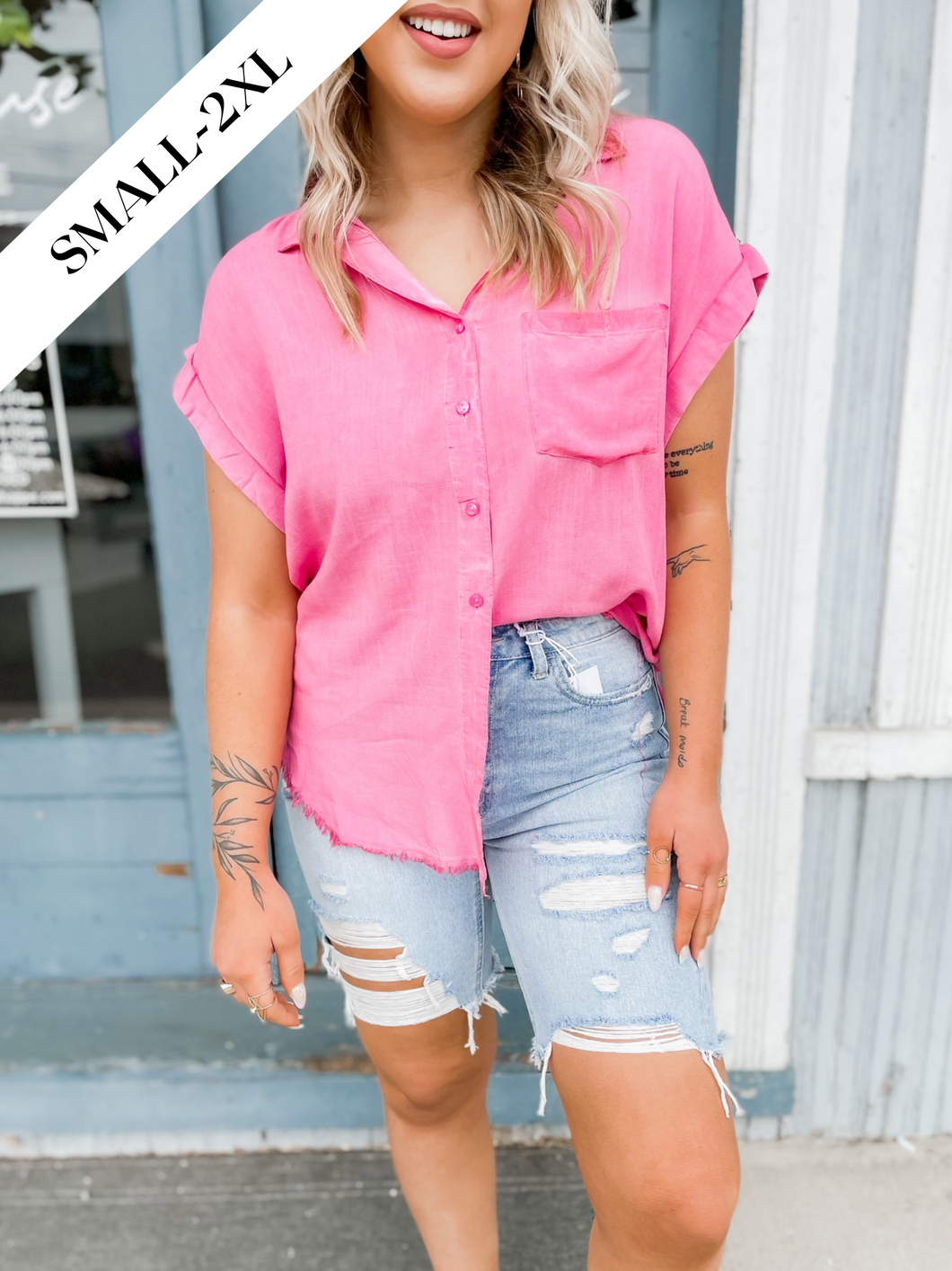 Washed Up Short Sleeve Top - Pink