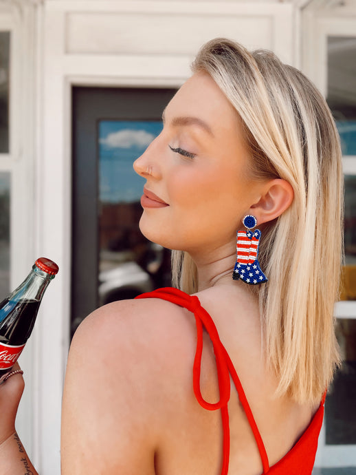 Seed Bead Patriotic Boots Earrings