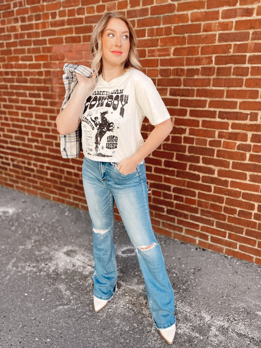 Bella High Rise Distressed Flares