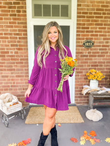 Curvy It's a Sure Thing Linen Dress in Plum