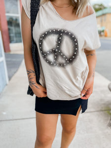 POL Studded Peace Sign Tank in Beige