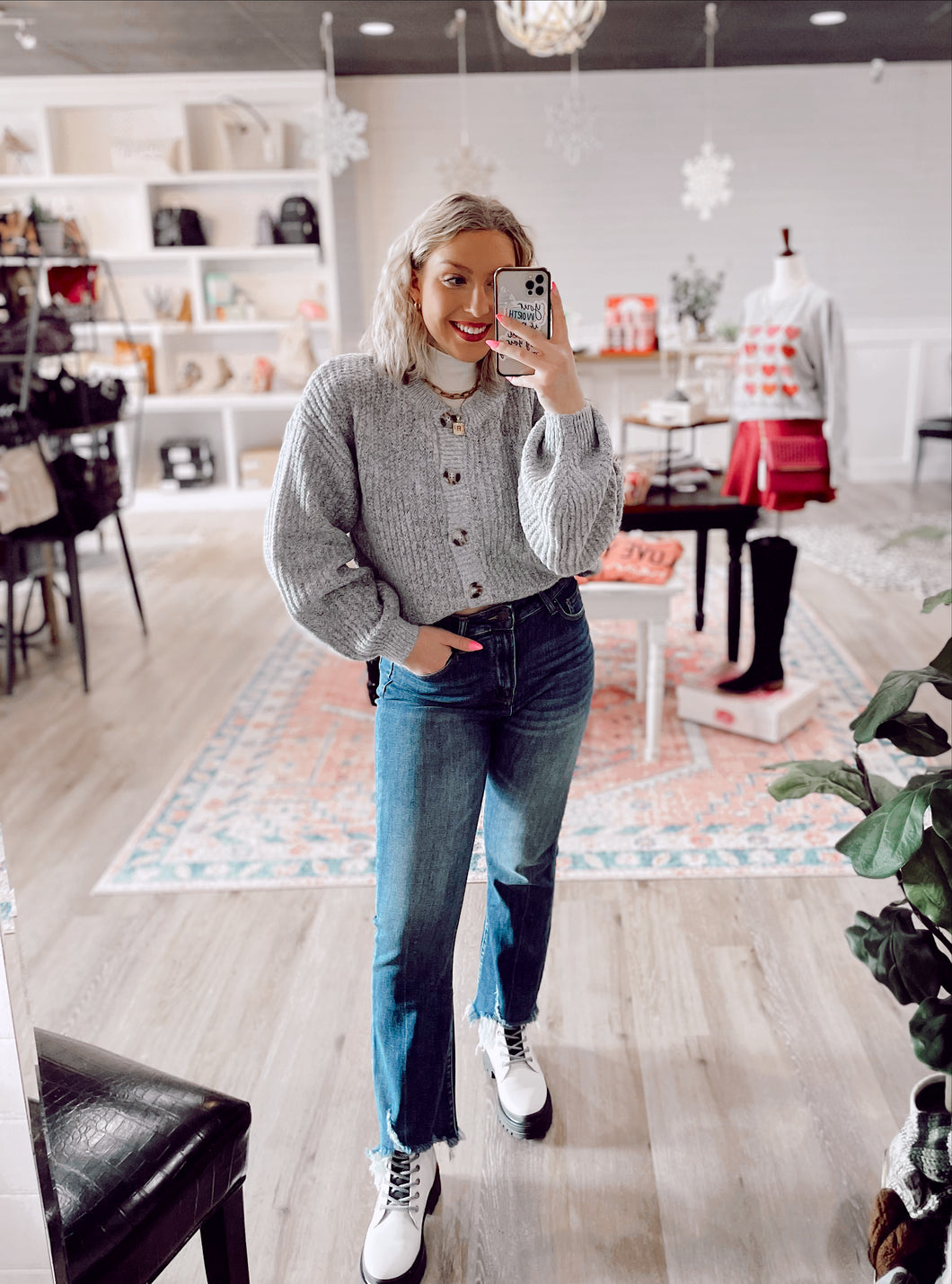 Chunky Knit Button up Sweater in Heather Gray