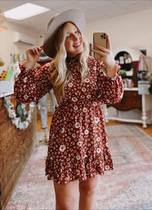 Floral Mock Neck Long Sleeve Dress