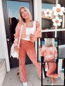 Flower Power Cropped Cardigan in Apricot