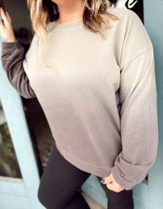 Curvy Comfy Casual Dip Dye Pullover in OIive