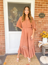 Load image into Gallery viewer, Crochet Details Jumpsuit in Caramel
