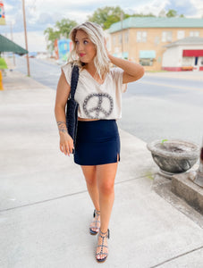 POL Studded Peace Sign Tank in Beige