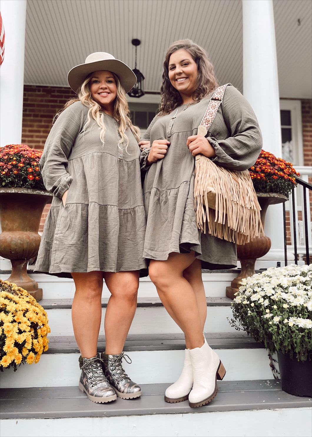 Curvy Looking at You Gauzy Tiered Dress in Olive